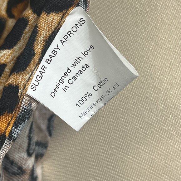 SUGAR BABY APRONS Leopard Print O/S 2 Pockets 100% Cotton Black Bow and Ties - Picture 7 of 8